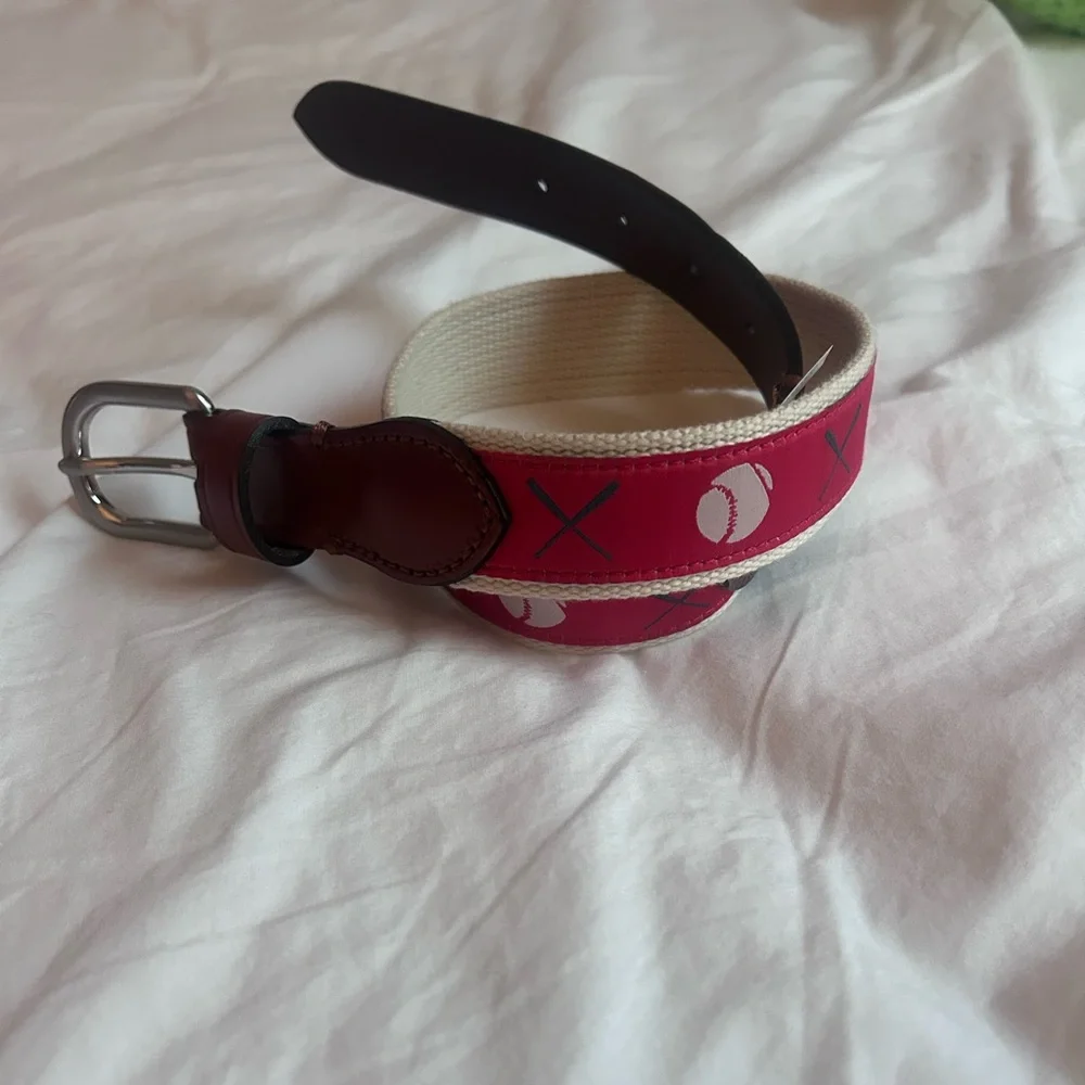 J. Crew Factory Red Canvas Kids Baseball Belt with Navy and White Accents